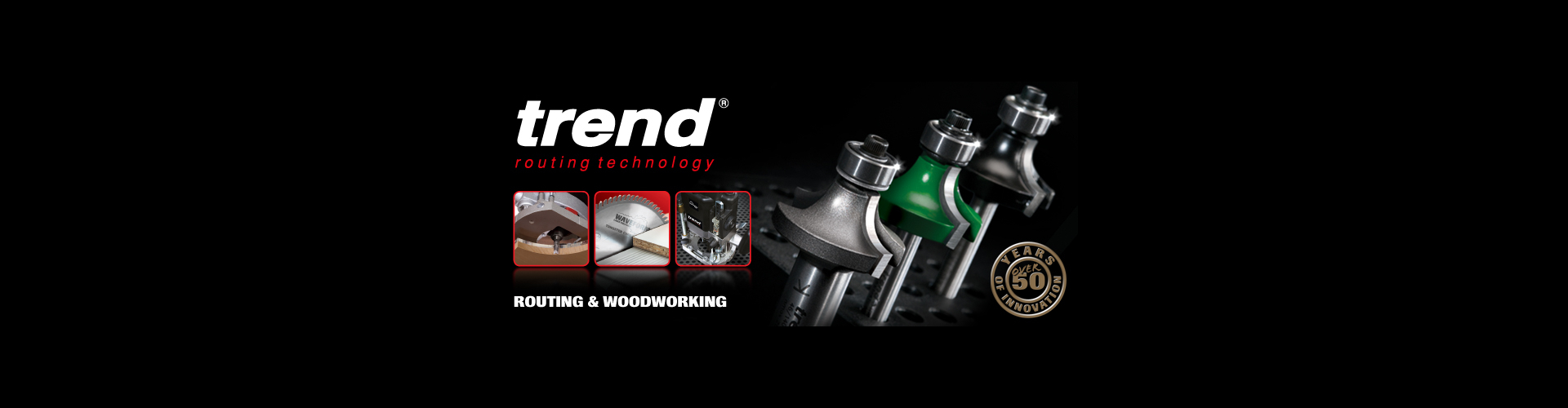 Trend tool banner showing examples of Trend router bits