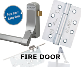 Clickable image of fire door hardware items with the caption "fire door" below. Links to a category of the same name.