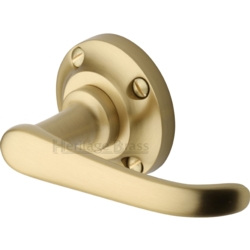 WINDSOR LEVER HANDLE ON ROUND ROSE SATIN BRASS V720-SB
