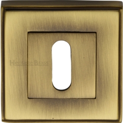 ART DECO SQUARE MORTICE KEY ESCUTCHEON ANTIQUE BRASS