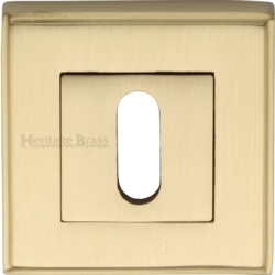 ART DECO SQUARE MORTICE KEY ESCUTCHEON SATIN BRASS