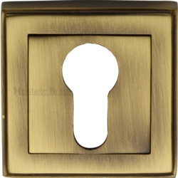 ART DECO SQUARE EURO PROFILE ESCUTCHEON ANTIQUE BRASS