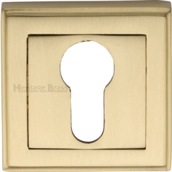 ART DECO SQUARE EURO PROFILE ESCUTCHEON SATIN BRASS