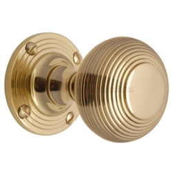 REEDED MORTICE KNOB SET POLISHED BRASS V971-PB