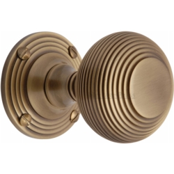 REEDED MORTICE KNOB SET ANTIQUE BRASS V971-AT