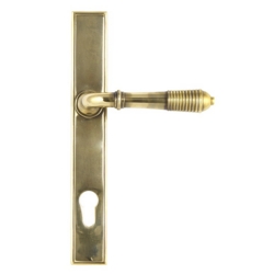REEDED SLIMLINE ESPAGNOLETTE FURNITURE 92mm C/C AGED BRASS