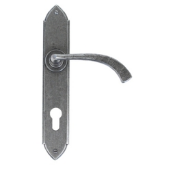 GOTHIC CURVED LEVER ESPAG. LOCK 92mm C/C PEWTER PATINA