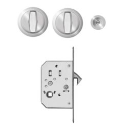 ROUND POCKET DOOR SET (2 THUMB TURNS) SATIN STAINLESS EPDPB71