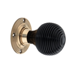 EBONY BEEHIVE KNOBSET AGED BRASS  MORTICE / RIM