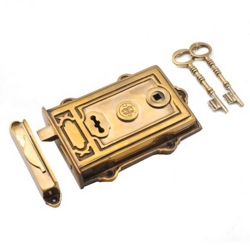 DAVENPORT DUAL-HANDED RIMLOCK AGED BRASS
