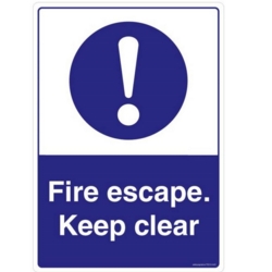 FIRE ESCAPE KEEP CLEAR SELF ADHESIVE PVC SIGN 150 x 200mm